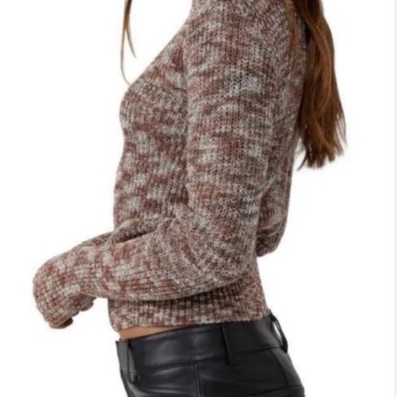 Free People Blair Space Dye Mock Neck Sweater in Black Coffee Combo - Picture 3 of 9